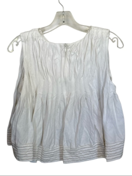 En Saison Size S white & tan Linen & Rayon Sleeveless Stitching Detail Top white & tan / S