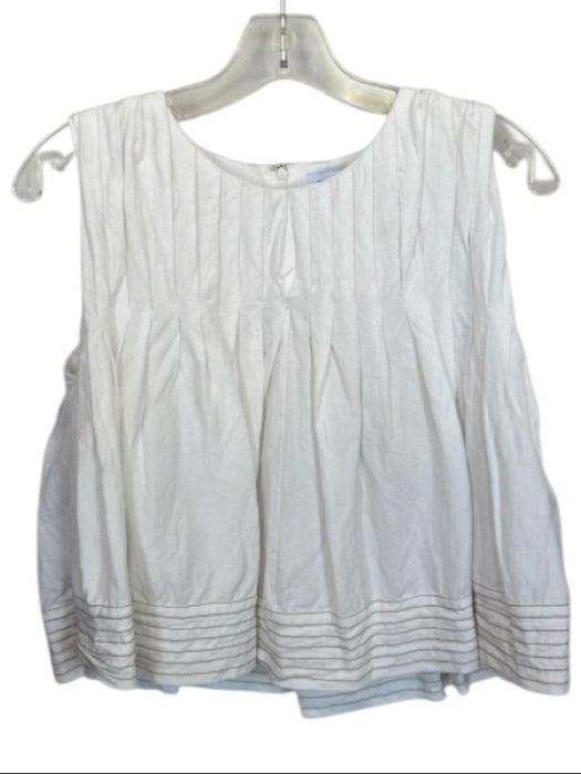 En Saison Size S white & tan Linen & Rayon Sleeveless Stitching Detail Top white & tan / S
