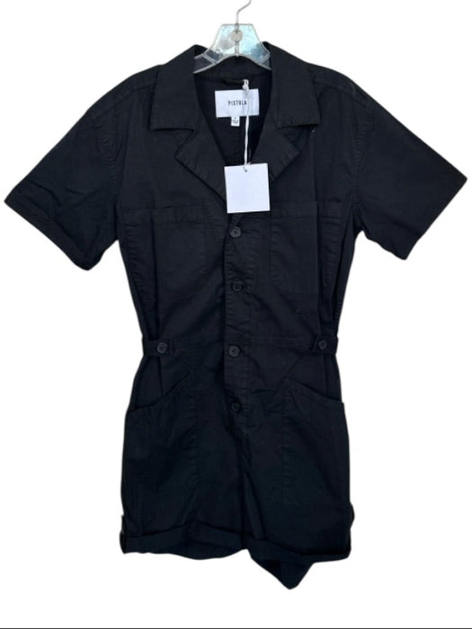Pistola Size S Black Cotton Short Sleeve Buttons Romper Black / S