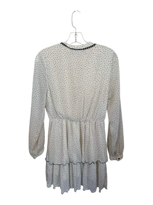Zara Size M White & Black Polyester Long Sleeve Polka Dot Lace Trim Dress White & Black / M