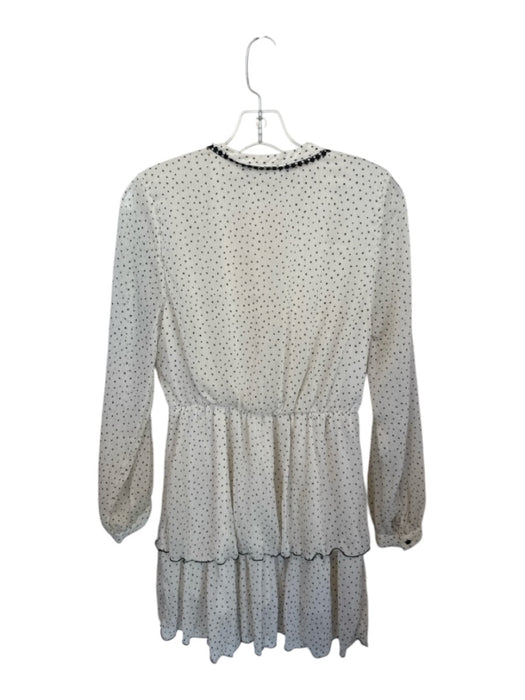 Zara Size M White & Black Polyester Long Sleeve Polka Dot Lace Trim Dress White & Black / M