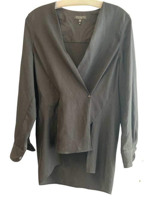 Rag & Bone Size XS Black Cotton Long Sleeve solid color Deep v neck Top Black / XS