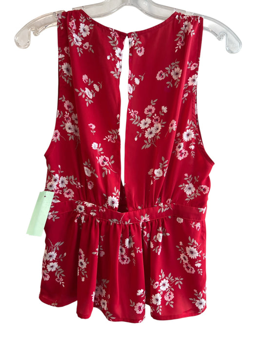 L'Academie Size S Red Polyester Sleeveless Floral Print V Neck Key Hole Back Top Red / S