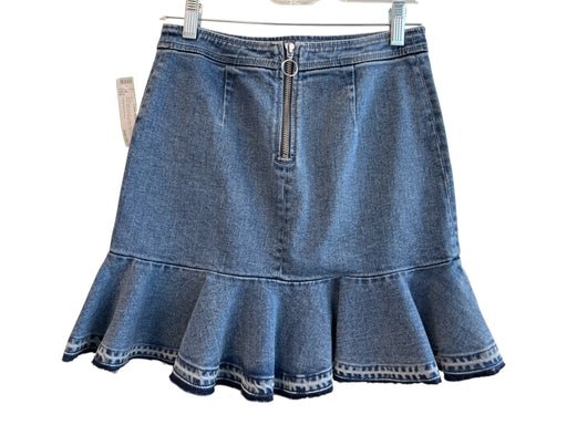 0 Degrees Celsius Cotton Denim High Rise Back Zip Ruffle Hem Above Knee Skirt Cotton