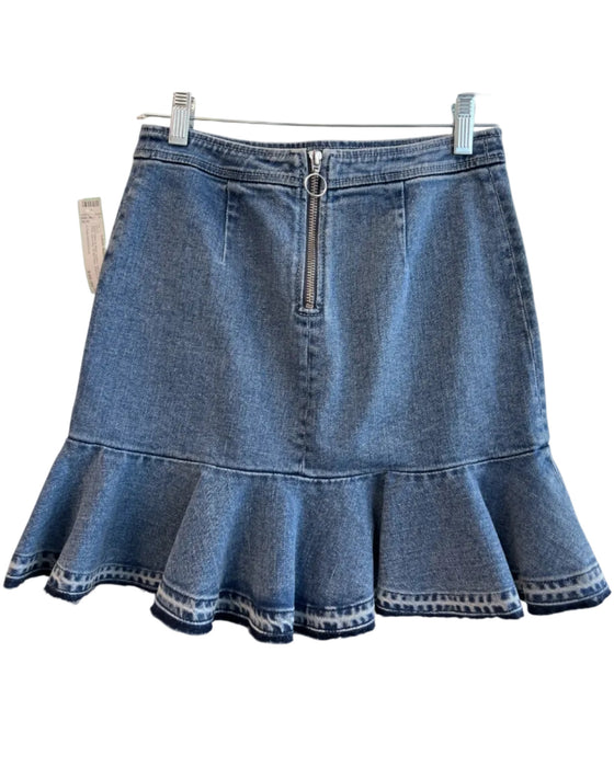 0 Degrees Celsius Cotton Denim High Rise Back Zip Ruffle Hem Above Knee Skirt Cotton