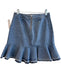0 Degrees Celsius Cotton Denim High Rise Back Zip Ruffle Hem Above Knee Skirt Cotton