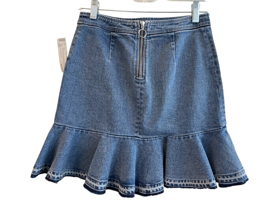 0 Degrees Celsius Cotton Denim High Rise Back Zip Ruffle Hem Above Knee Skirt Cotton