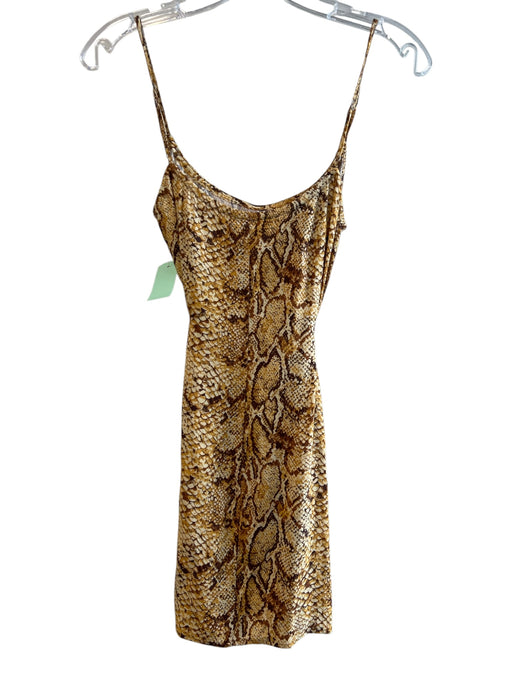 Reformation Size XS Brown Viscose Spaghetti Strap Animal Print Tie Waist Dress Brown / XS