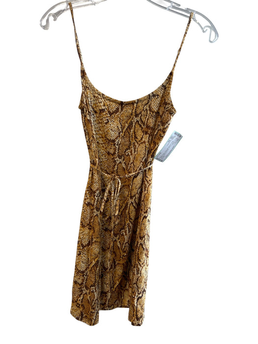 Reformation Size XS Brown Viscose Spaghetti Strap Animal Print Tie Waist Dress Brown / XS