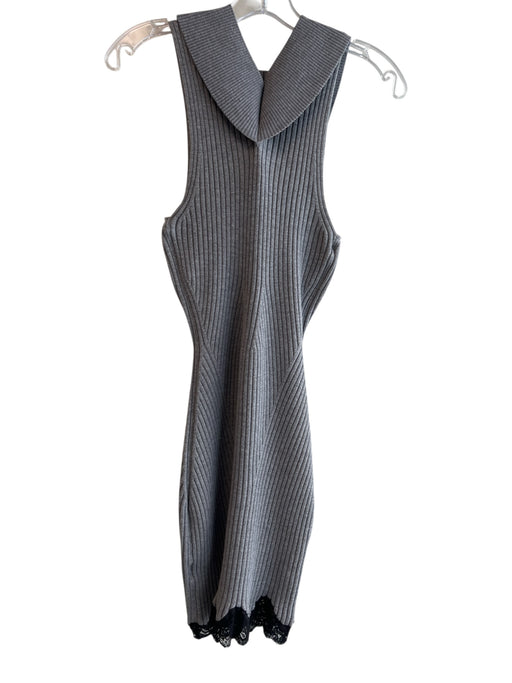 Alexander Wang Size S Gray & Black Wool Knit Ribbed Detail Lace Hem Dress Gray & Black / S