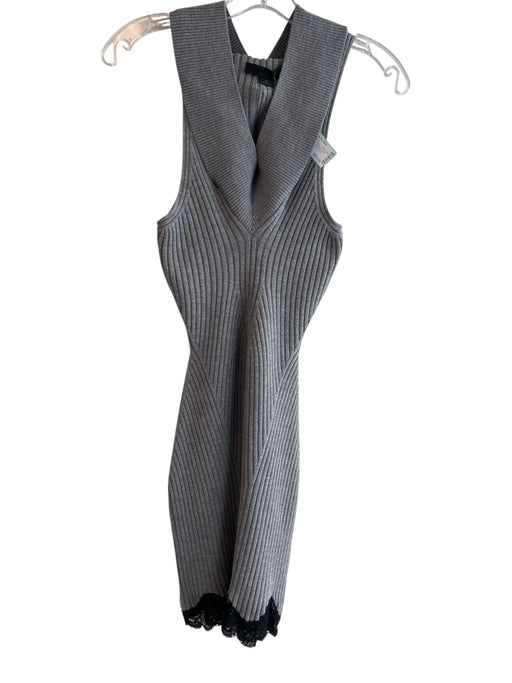 Alexander Wang Size S Gray & Black Wool Knit Ribbed Detail Lace Hem Dress Gray & Black / S