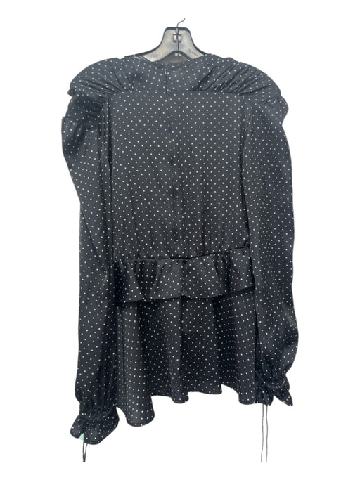 The Kooples Size 2 Black & White Polyester Long Sleeve Polka Dot Pintuck Top Black & White / 2