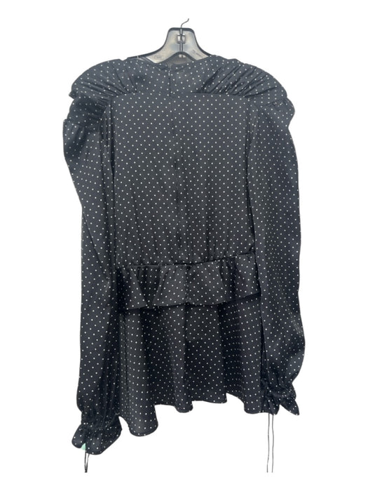 The Kooples Size 2 Black & White Polyester Long Sleeve Polka Dot Pintuck Top Black & White / 2