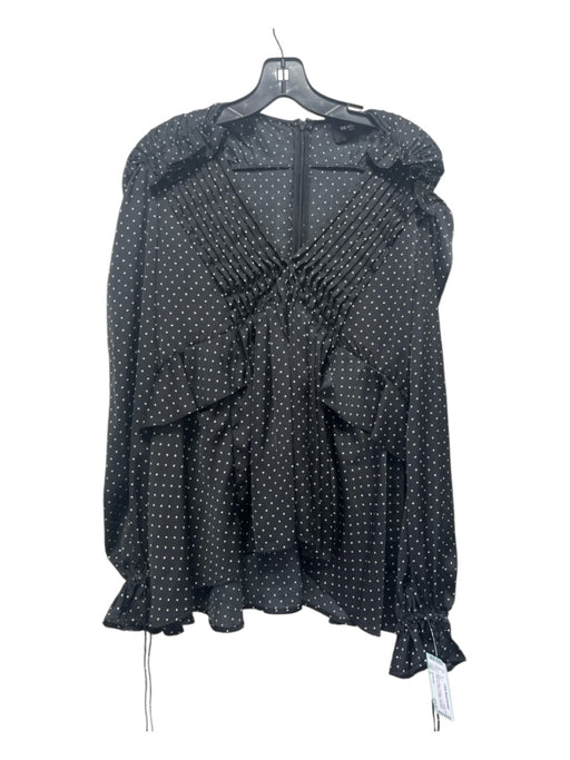 The Kooples Size 2 Black & White Polyester Long Sleeve Polka Dot Pintuck Top Black & White / 2