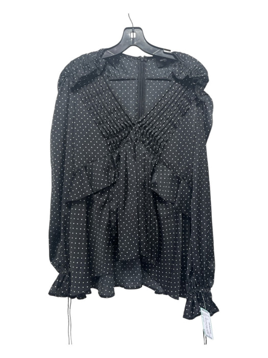The Kooples Size 2 Black & White Polyester Long Sleeve Polka Dot Pintuck Top Black & White / 2