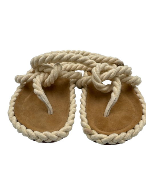 Johanna Ortiz Shoe Size 39 Brown & Beige Leather & Rope Thong Strap Sandals Brown & Beige / 39
