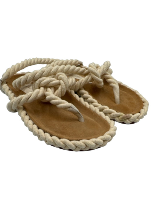 Johanna Ortiz Shoe Size 39 Brown & Beige Leather & Rope Thong Strap Sandals Brown & Beige / 39