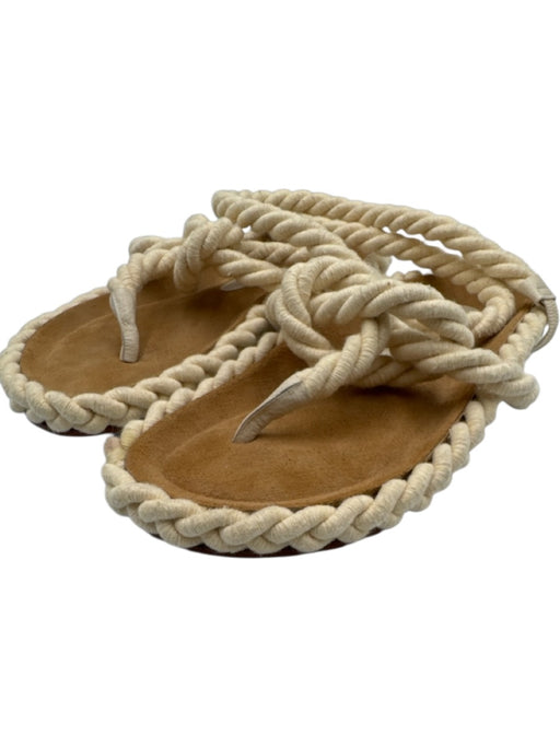 Johanna Ortiz Shoe Size 39 Brown & Beige Leather & Rope Thong Strap Sandals Brown & Beige / 39