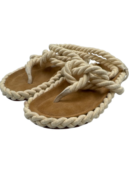 Johanna Ortiz Shoe Size 39 Brown & Beige Leather & Rope Thong Strap Sandals Brown & Beige / 39