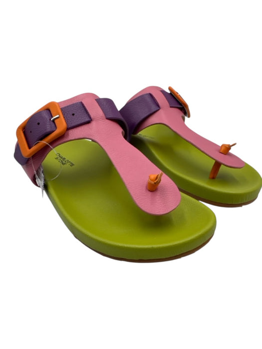Charlotte Stone Shoe Size 10 Green & Multi Leather Color Block Buckle Sandals Green & Multi / 10