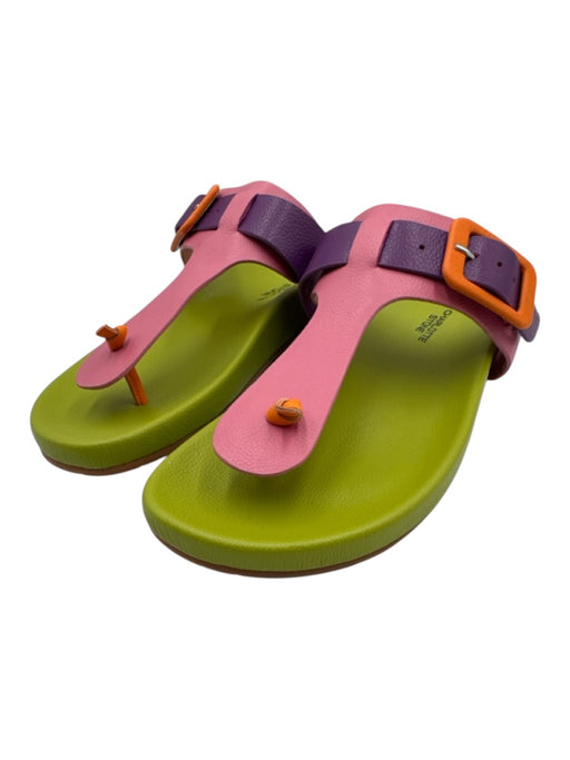 Charlotte Stone Shoe Size 10 Green & Multi Leather Color Block Buckle Sandals Green & Multi / 10