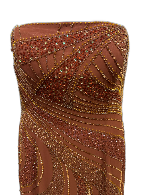 Tiffany Designs Size 14 Brown Polyester Sequined Beaded Spaghetti Strap Gown Brown / 14