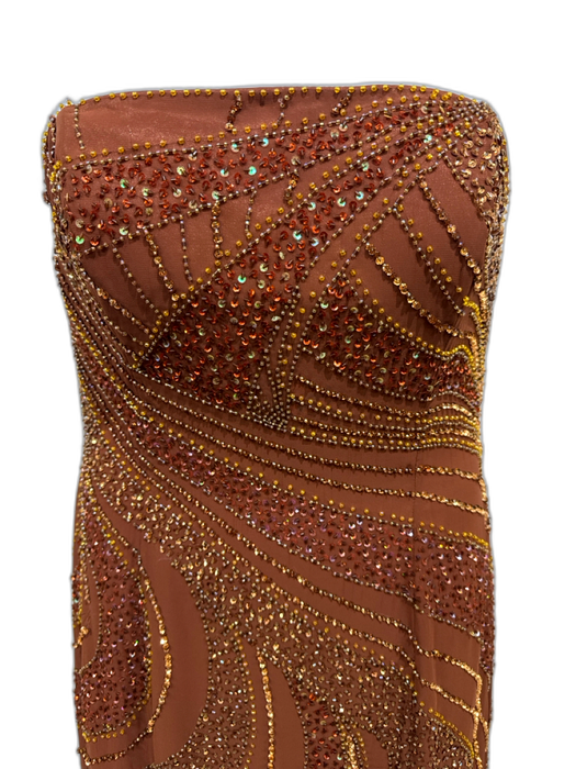 Tiffany Designs Size 14 Brown Polyester Sequined Beaded Spaghetti Strap Gown Brown / 14