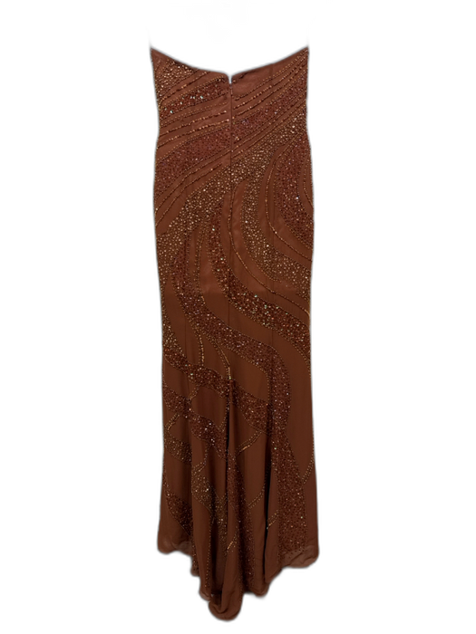 Tiffany Designs Size 14 Brown Polyester Sequined Beaded Spaghetti Strap Gown Brown / 14