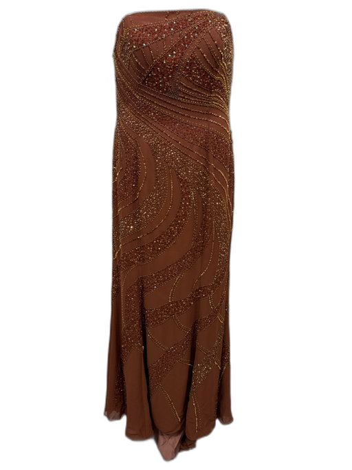 Tiffany Designs Size 14 Brown Polyester Sequined Beaded Spaghetti Strap Gown Brown / 14