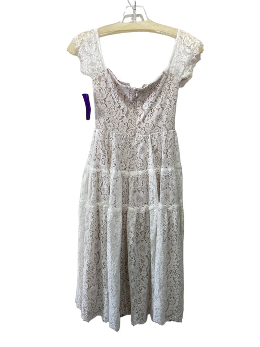 Lulus Size XS White & Beige Cotton Blend Lace Overlay V Neck Off Shoulder Dress White & Beige / XS