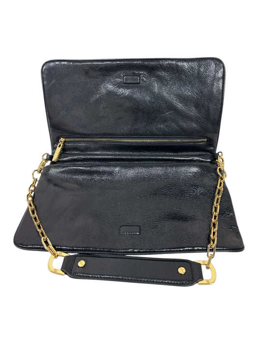 Tory Burch Black Leather Leather Logo Fold Over Shoulder Chain Clutch Bag Black / Small
