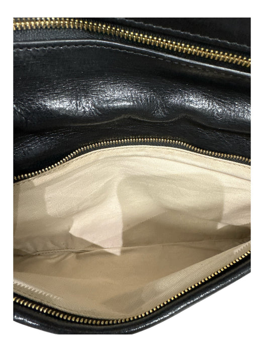 Tory Burch Black Leather Leather Logo Fold Over Shoulder Chain Clutch Bag Black / Small