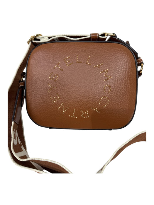 Stella McCartney Brown & White Faux Leather Gold Studs Logo guitar strap Bag Brown & White / Small