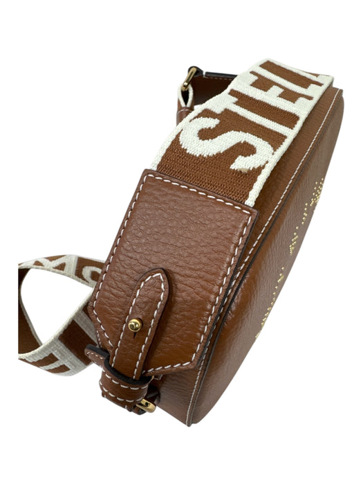 Stella McCartney Brown & White Faux Leather Gold Studs Logo guitar strap Bag Brown & White / Small