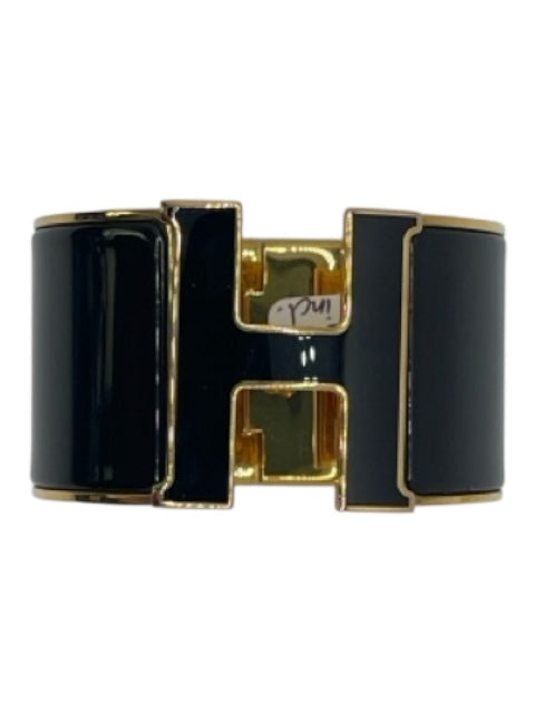 Hermes Black & Gold Metal & Enamel H Logo Bracelet Black & Gold