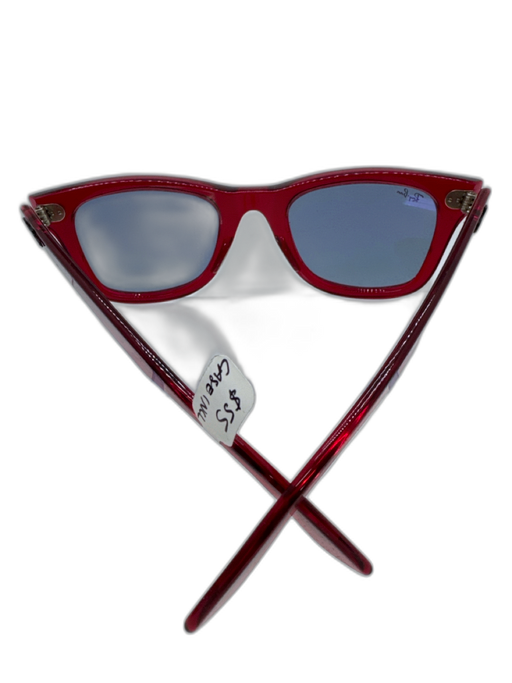 Ray Ban Red Acetate Blue Tint Rounded Rectangle Sunglasses Red