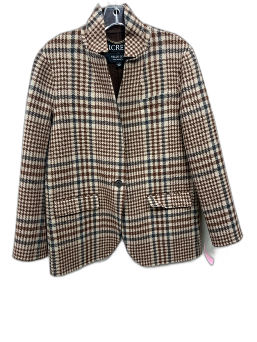 J. Crew Size 2 Beige & Brown Wool Blend Felt Houndstooth Button Front Jacket Beige & Brown / 2