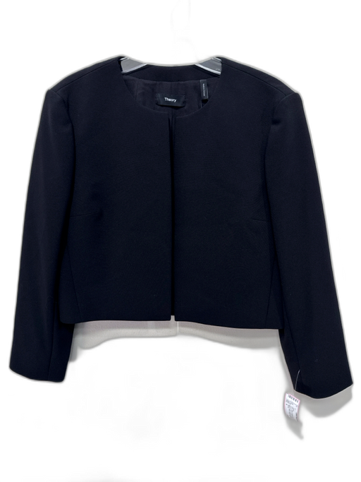 Theory Size 6 Black Polyester Blend Crepe Open Front Cropped Jacket Black / 6