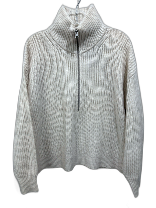 Everlane Size M Oatmeal Wool Knit Quarter Zip Mock Neck Long Sleeve Sweater Oatmeal / M