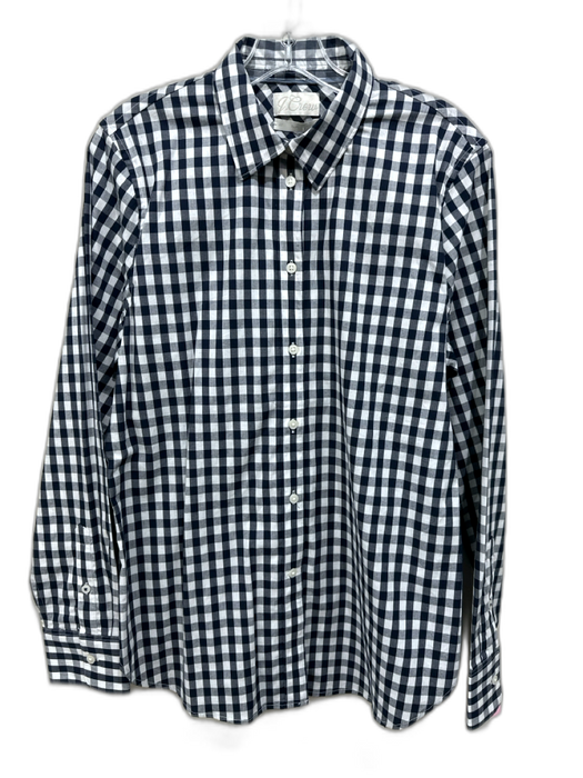 J Crew Size 10T Navy Blue & White Cotton Gingham Button Up Long Sleeve Top Navy Blue & White / 10T