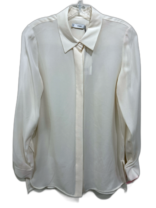 Vince Size 6 Ivory Silk Semi Sheer Button Up Long Sleeve Top Ivory / 6