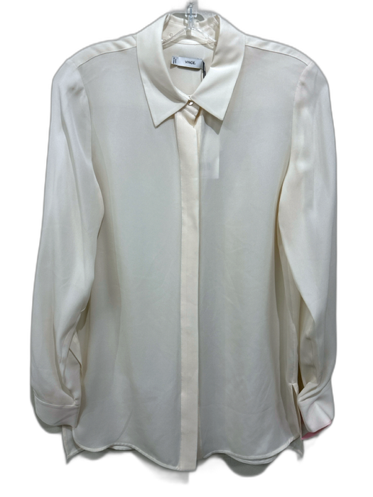 Vince Size 6 Ivory Silk Semi Sheer Button Up Long Sleeve Top Ivory / 6