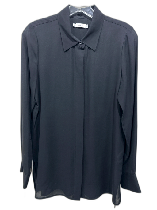 Vince Size 6 Black Silk Semi Sheer Button Down Long Sleeve Top Black / 6