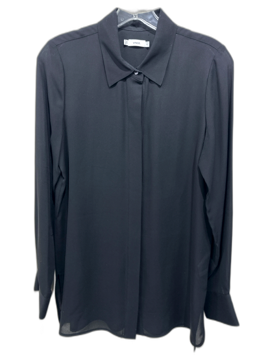 Vince Size 6 Black Silk Semi Sheer Button Down Long Sleeve Top Black / 6