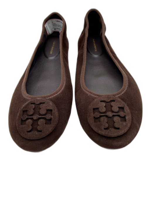 Tory Burch Shoe Size 8 Brown Suede Logo Emblem Round Toe Flats Brown / 8