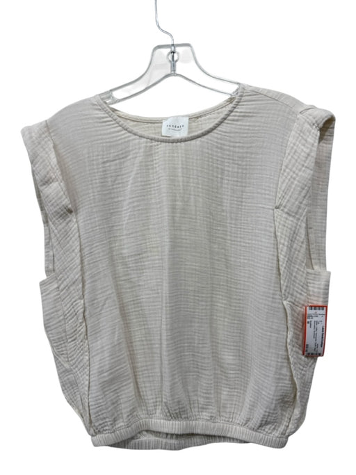 Sundays Size M White Cotton Seersucker Elastic Waist Sleeveless Top White / M