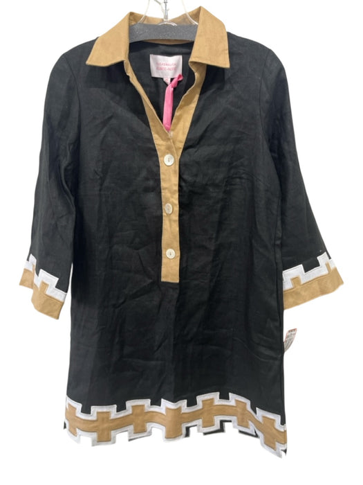 Tuckernuck Size XS Black, White, Beige Linen Long Sleeve Collar 1/2 Button Dress Black, White, Beige / XS