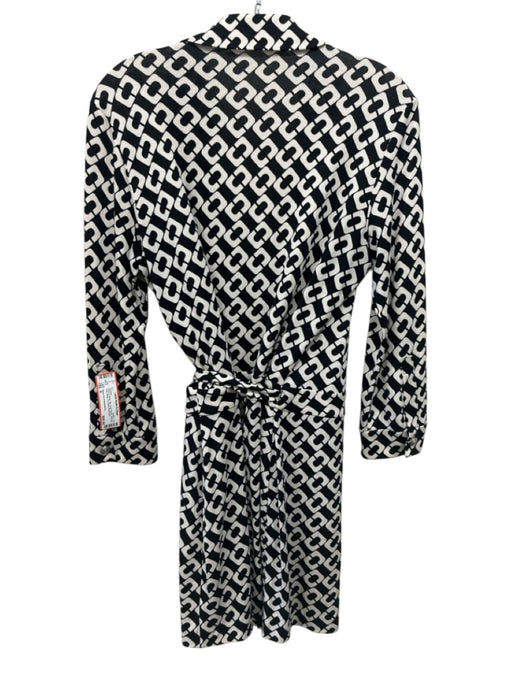 Diane Von Furstenberg Size 8 Black & White Silk Long Sleeve Wrap Romper Black & White / 8