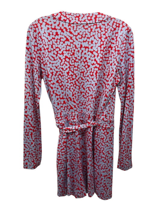 Diane Von Furstenberg Size 8 Blue & Red Silk Long Sleeve All Over Print Romper Blue & Red / 8