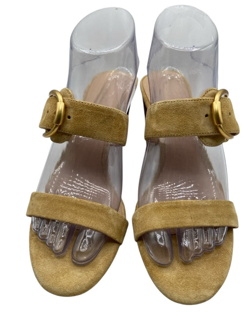 Veronica Beard Shoe Size 8 Light Yellow Suede Gold Buckle 2 Strap Mule Sandals Light Yellow / 8